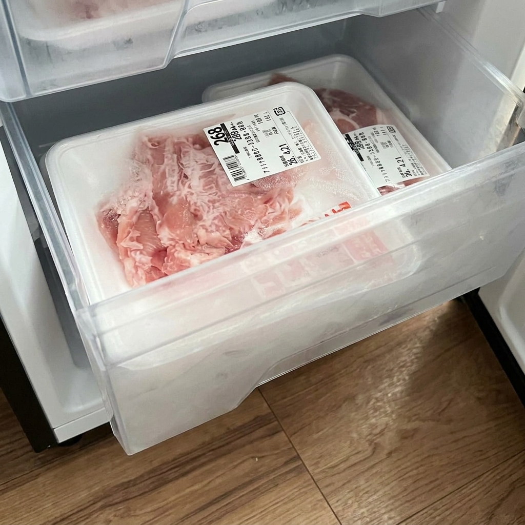 A package of raw chicken in a plastic tray resting inside a microwave.