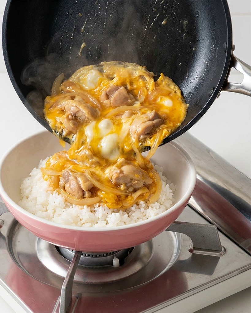 Soy sauce being poured into the pan to combine with the existing ingredients.