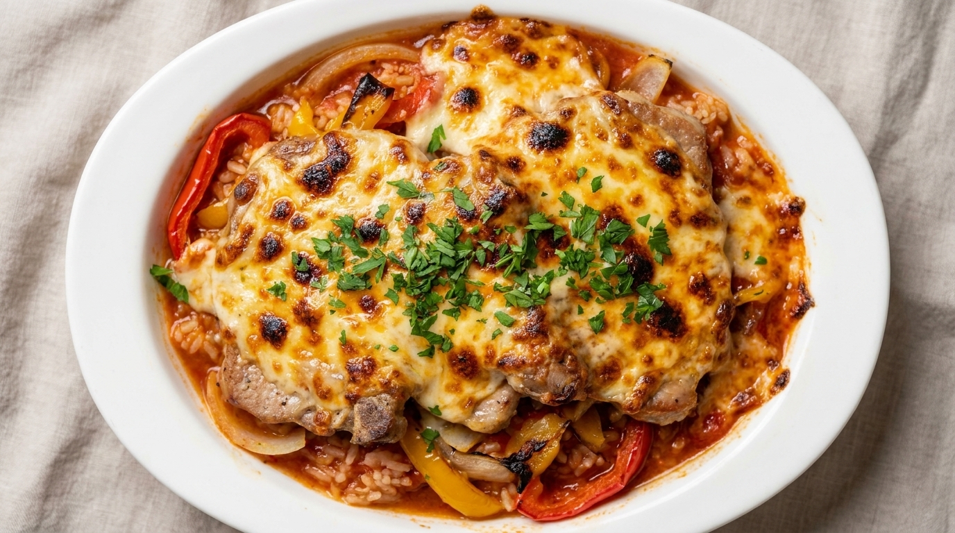 Baked Cheese Pork Chop Rice