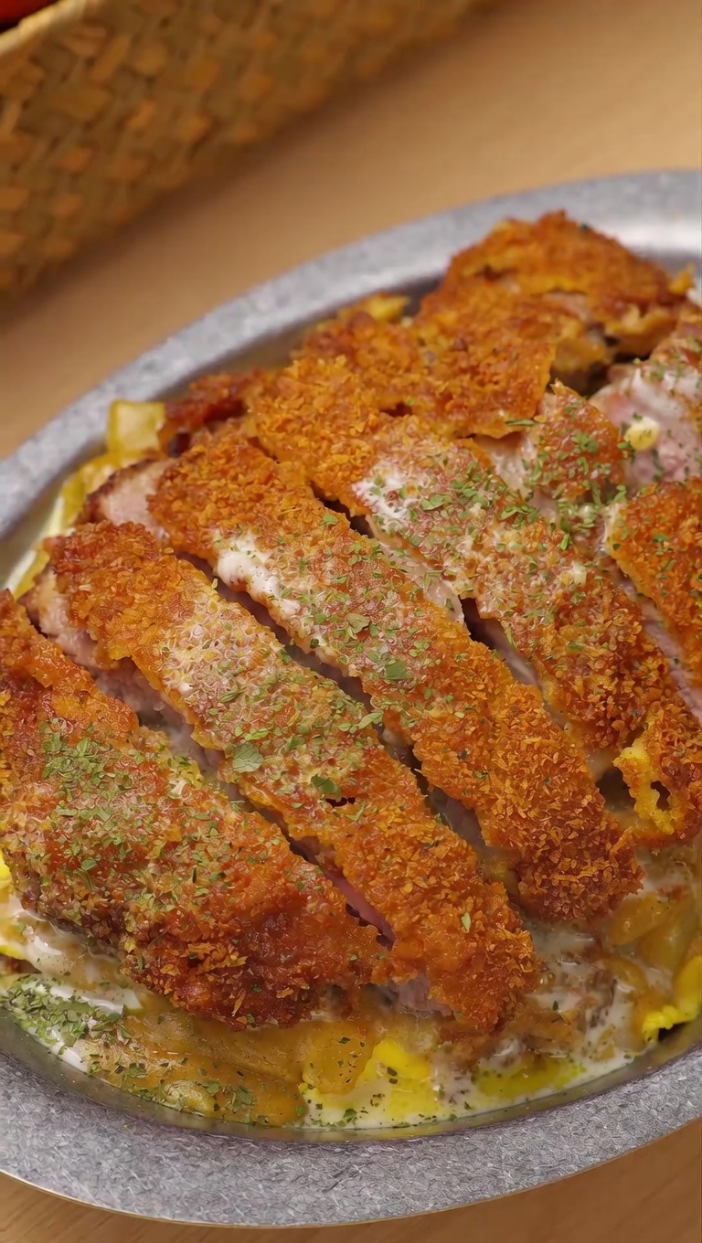 Crispy Coconut Curry Pork Chop Rice with Cheese Sauce