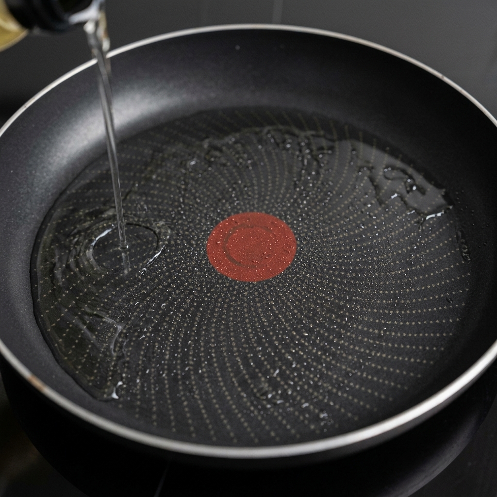 Portions of beef and vegetable mixture being flattened into a hot, oiled skillet.