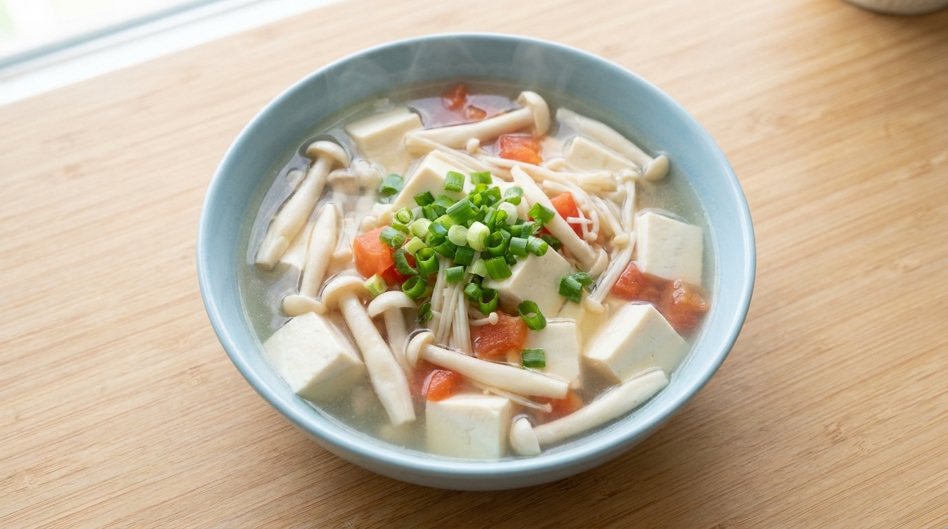 Healthy Seafood Mushroom and Tofu Soup