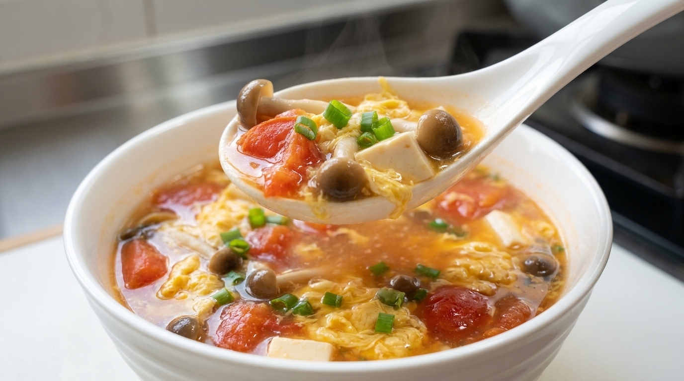 Tomato Mushroom Egg Drop Soup