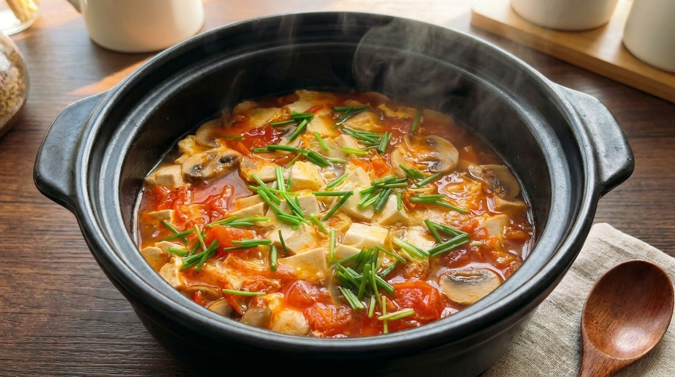 Hearty Tomato, Mushroom, and Tofu Soup