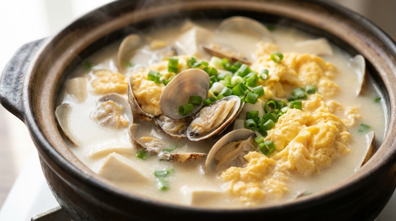 Milky Clam, Egg, and Tofu Soup
