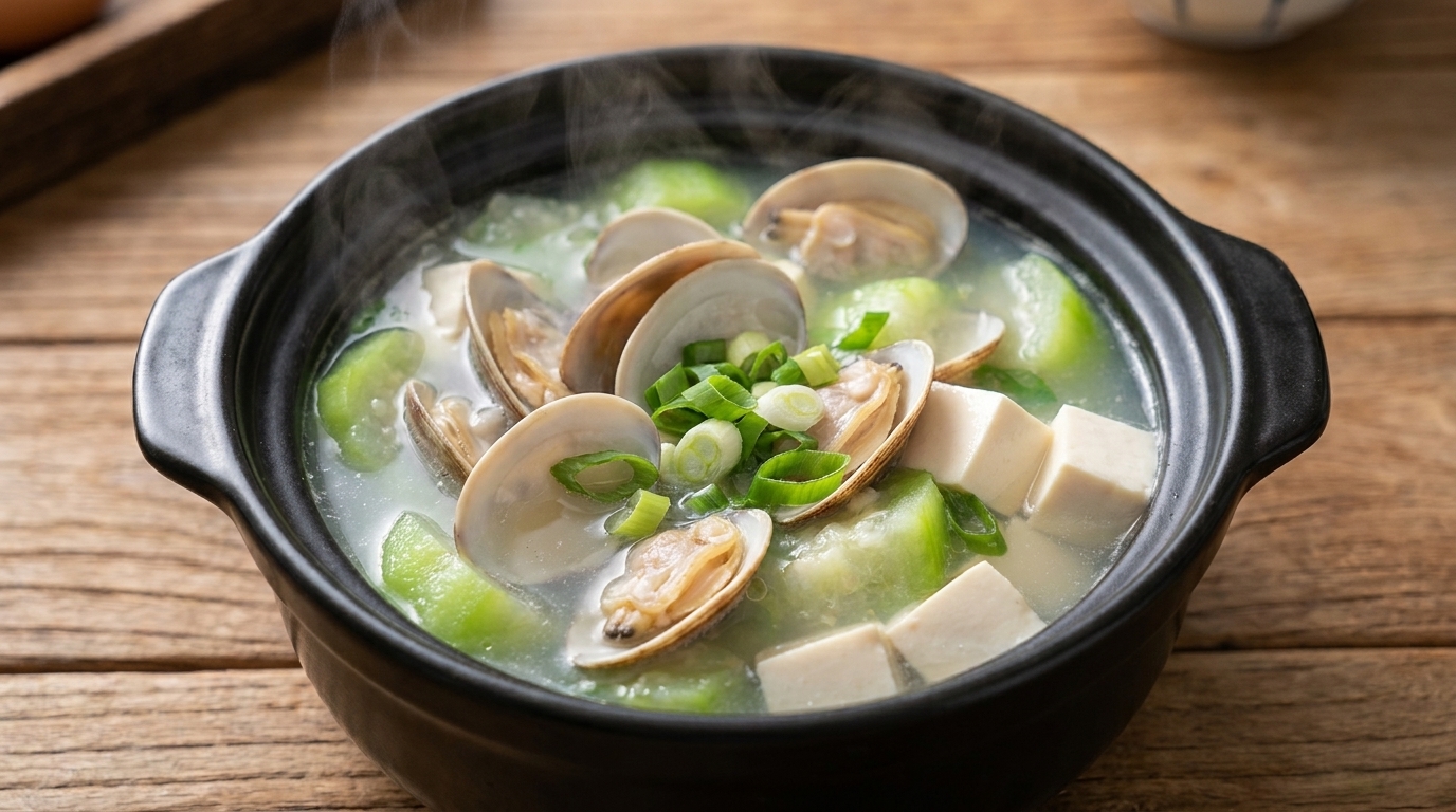 Fresh Luffa Clam and Tofu Soup