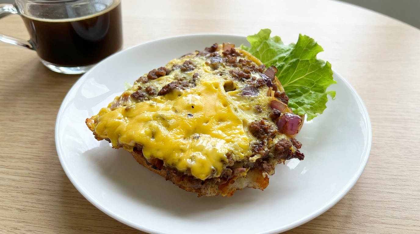 Beef, Onion, and Cheese Egg Sandwich
