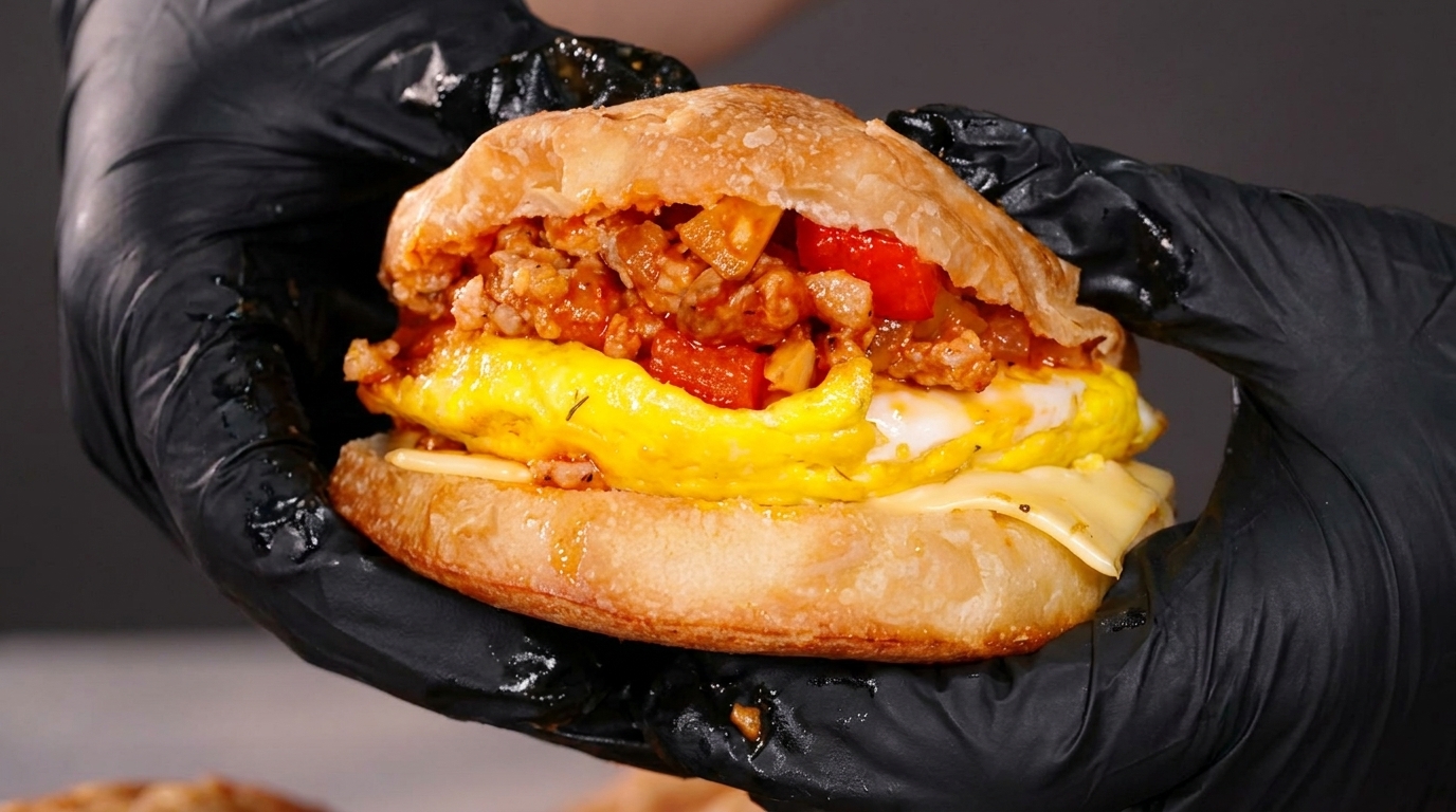 European-Style Shakshuka Meat Sauce Breakfast Burger