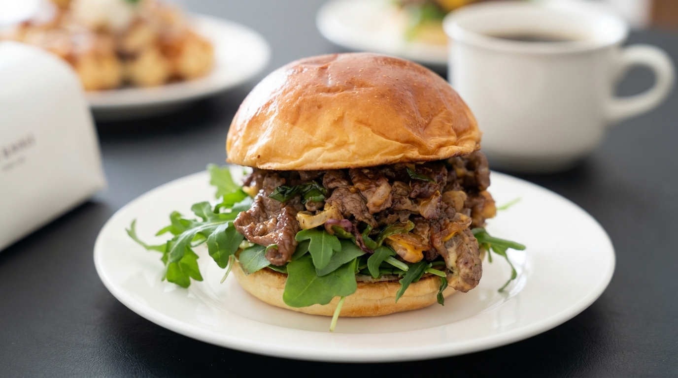 Loaded Cheesy Beef Burger with Peanut Sauce
