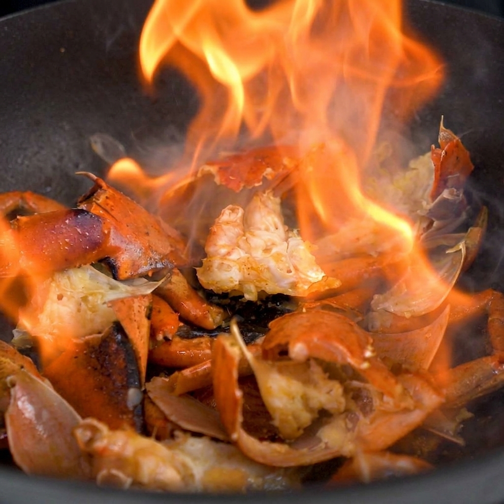Carrots, onions, and celery being sautéed in a pot alongside lobster shells.