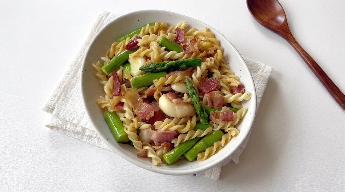 Asparagus and Bacon Fusilli Pasta