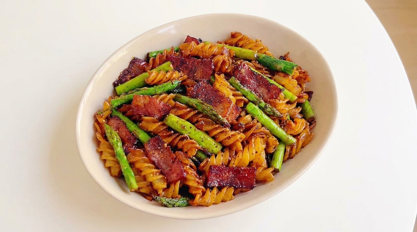 Bacon and Asparagus Fusilli Stir-Fry
