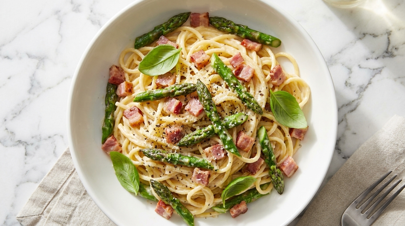 Creamy Asparagus and Bacon Spaghetti