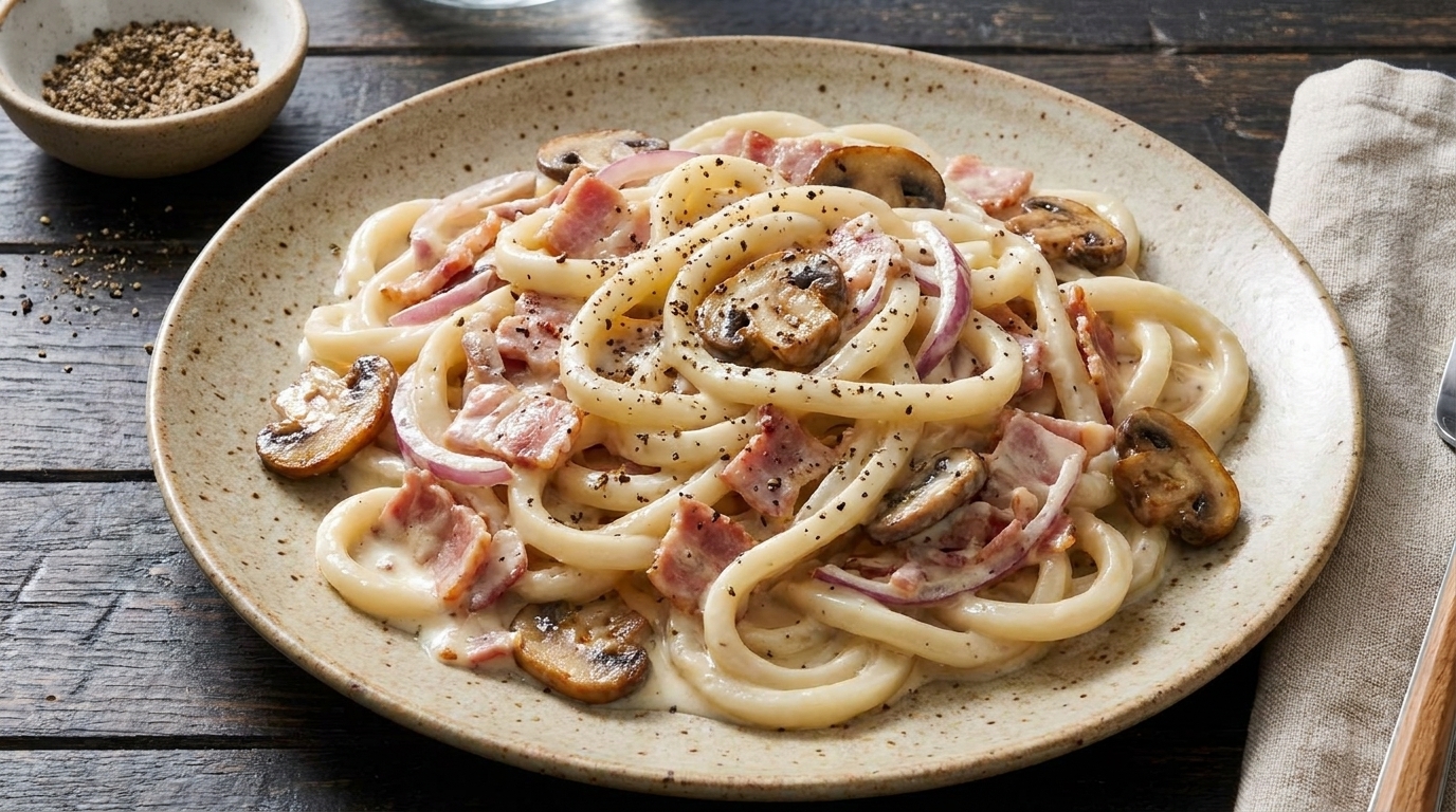 Creamy Black Truffle Bacon Udon