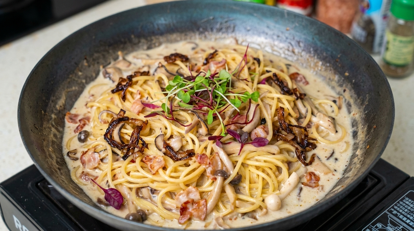 Creamy Bacon and Mushroom Angel Hair Pasta