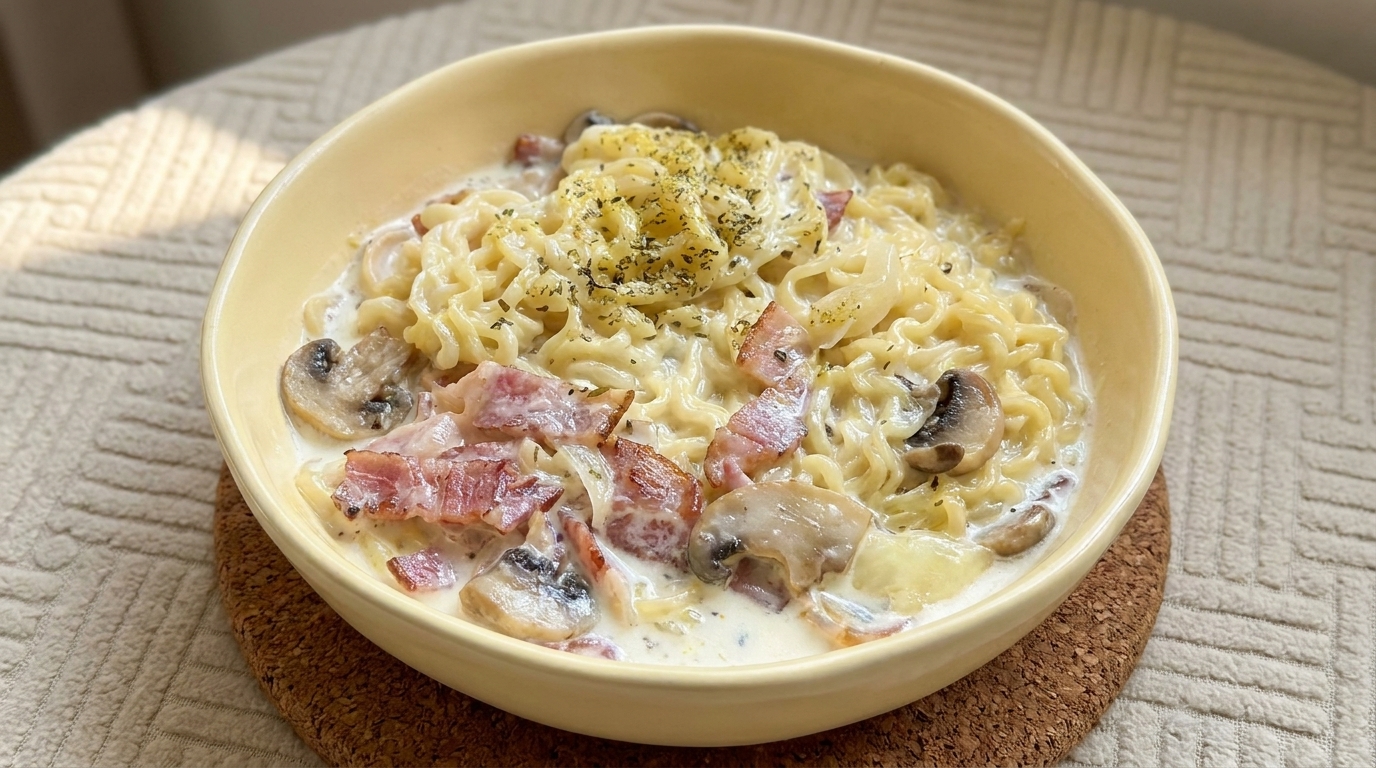Creamy Mushroom and Bacon Ramen