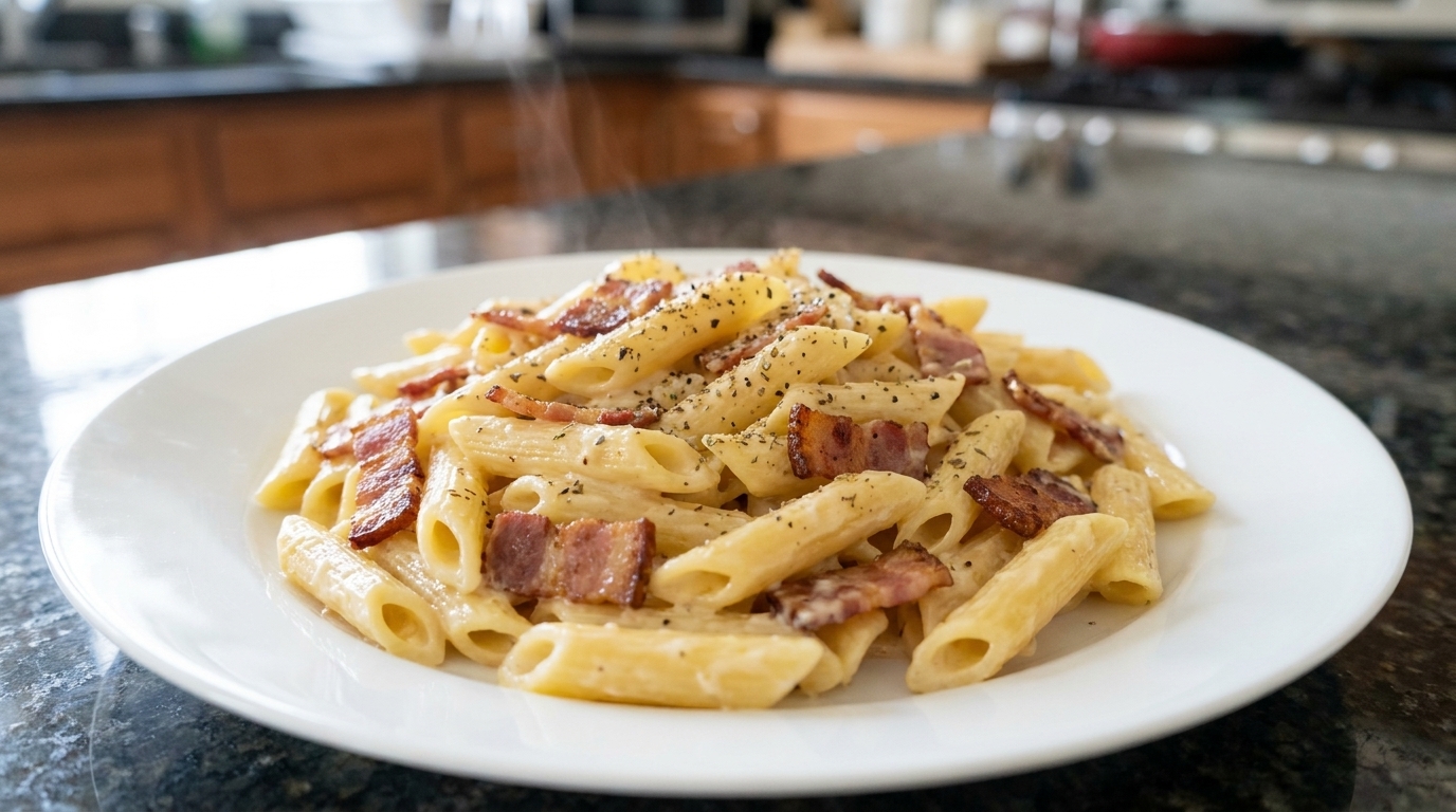 Creamy Garlic Bacon Penne Pasta