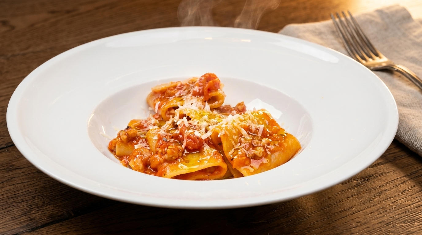 Classic Paccheri with Tomato Meat Sauce