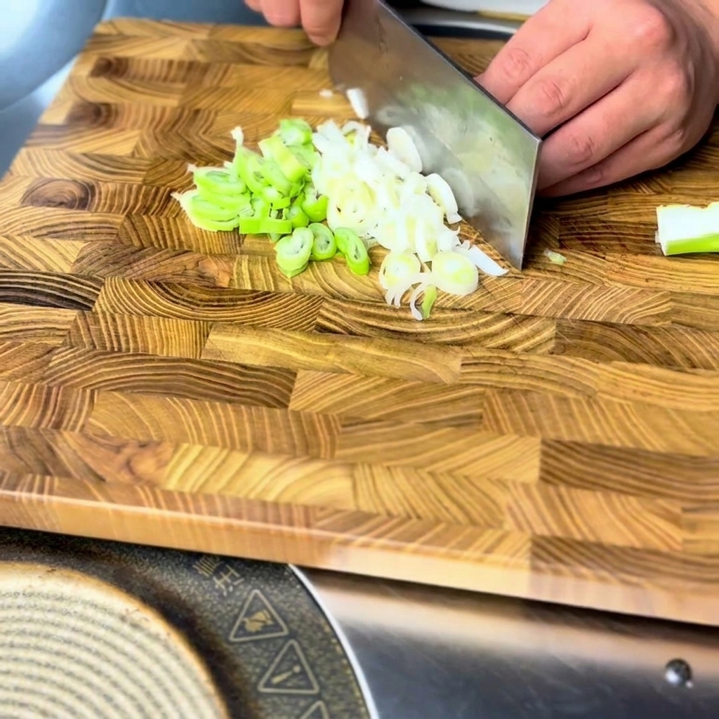 Bite-sized pieces of raw Angus beef arranged on a wooden cutting board.