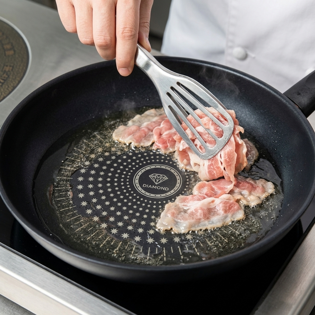 Seasoned beef slices sizzling in a hot frying pan, being spread out for even cooking.