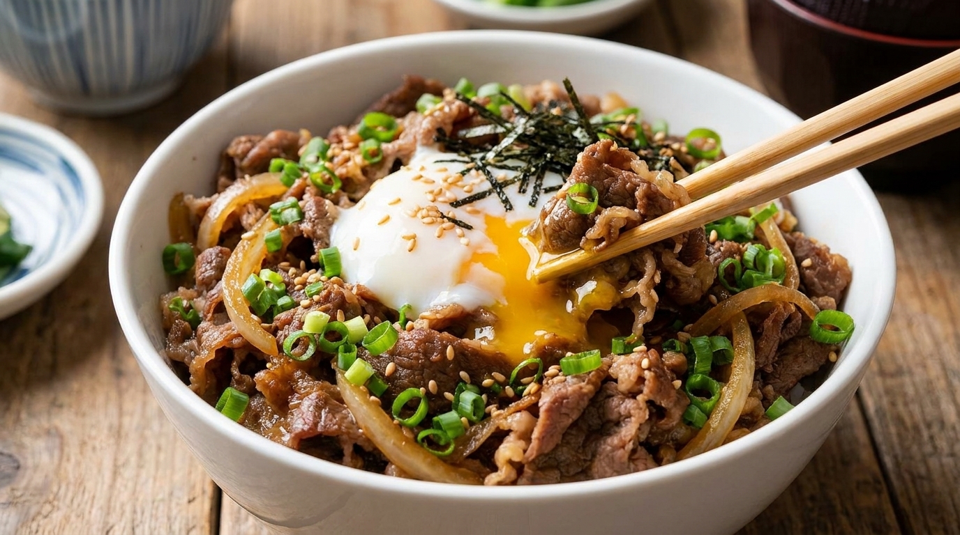 Quick Salted Scallion Beef Bowl (Gyudon)