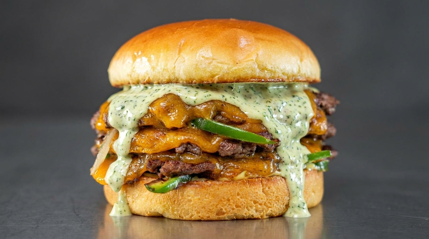 Jalapeño Smash Burger with Creamy Green Herb Sauce