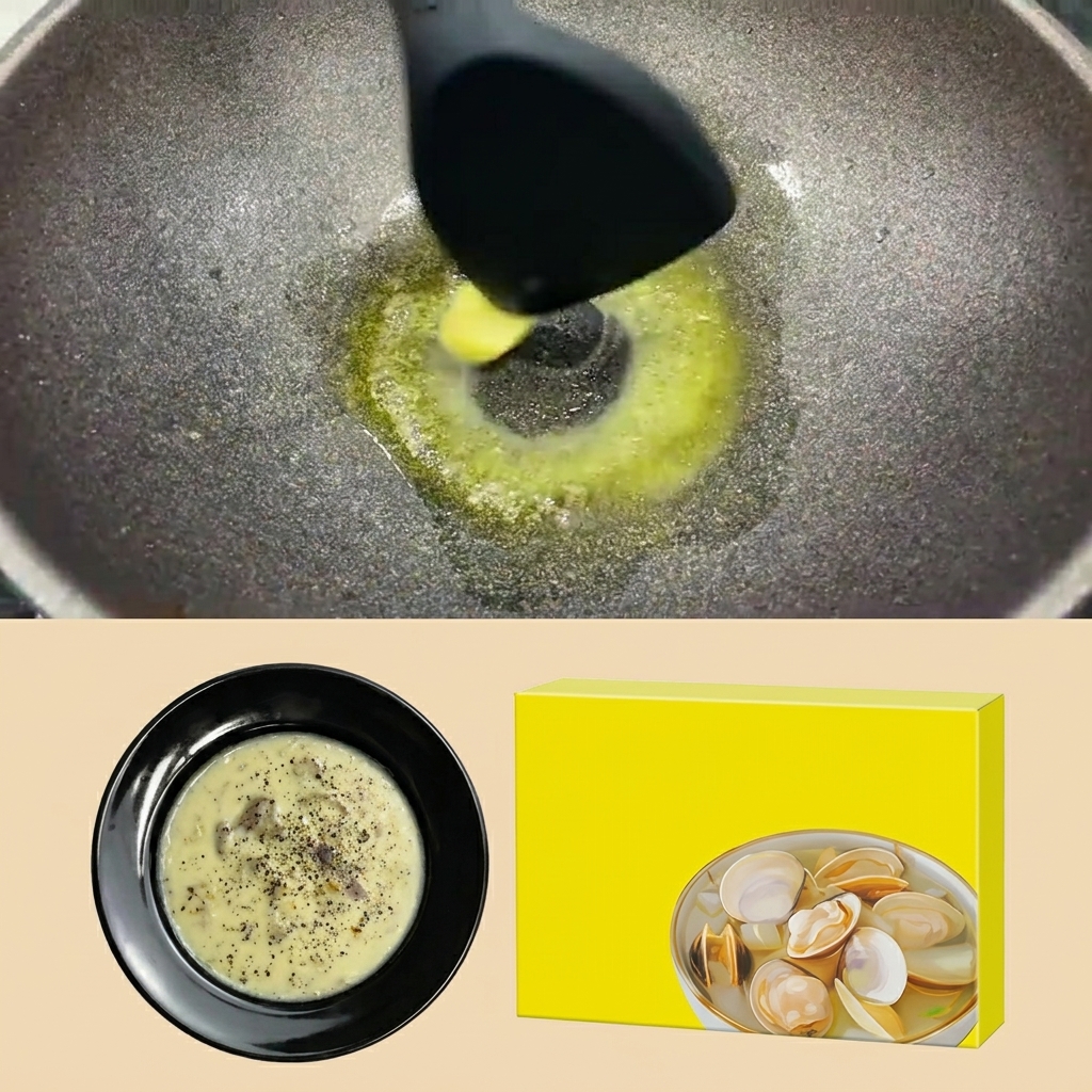 Finely chopped onions and garlic sizzling in a pan with melted butter.