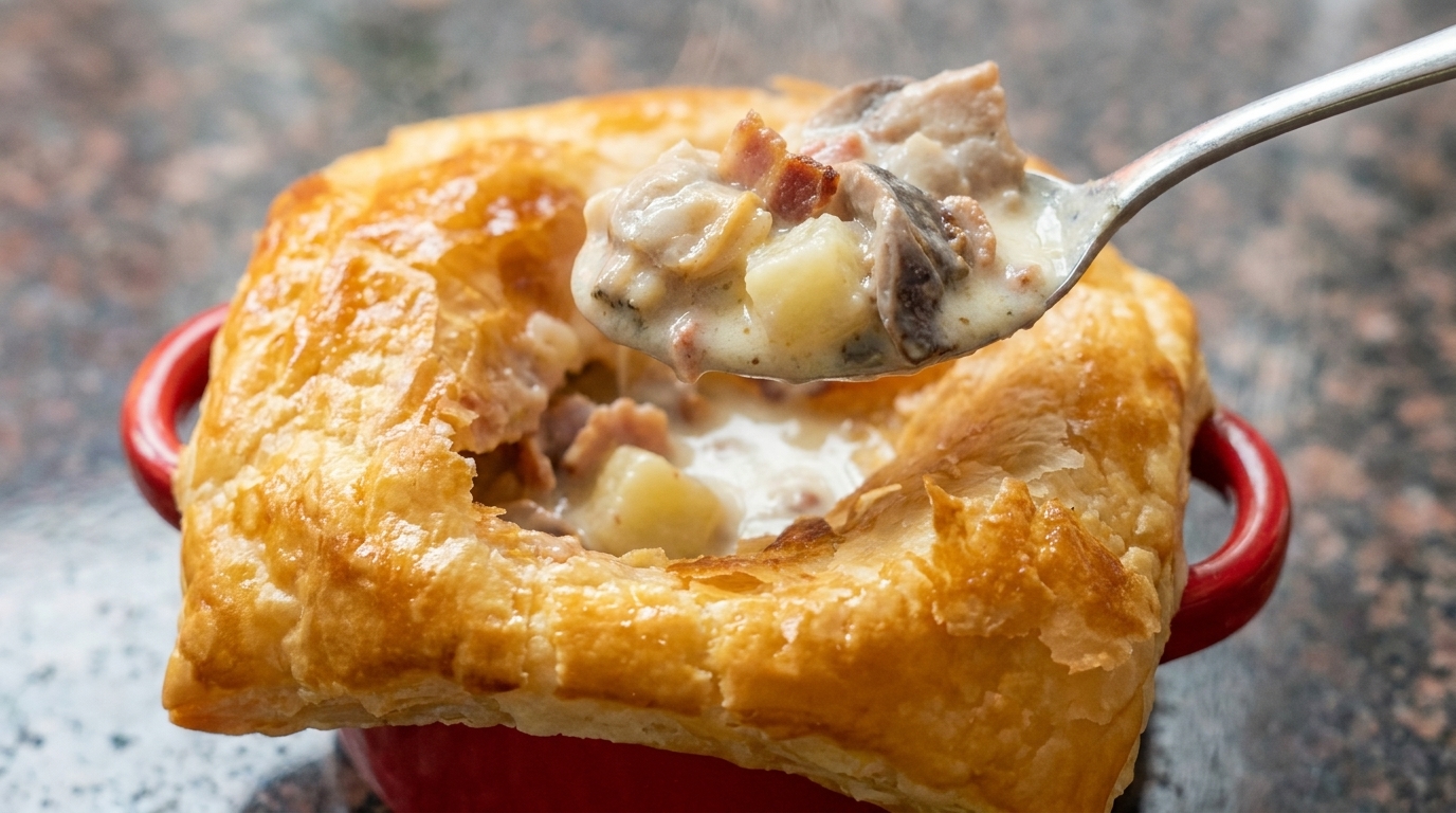 Creamy Clam Chowder with Golden Puff Pastry