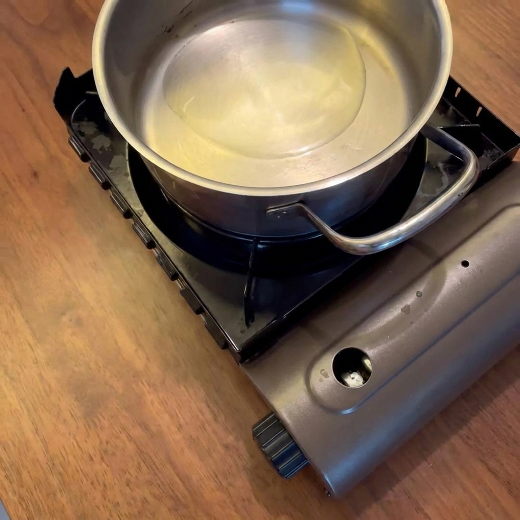 Crispy bacon pieces being removed from the pot, leaving behind the flavorful rendered fat.