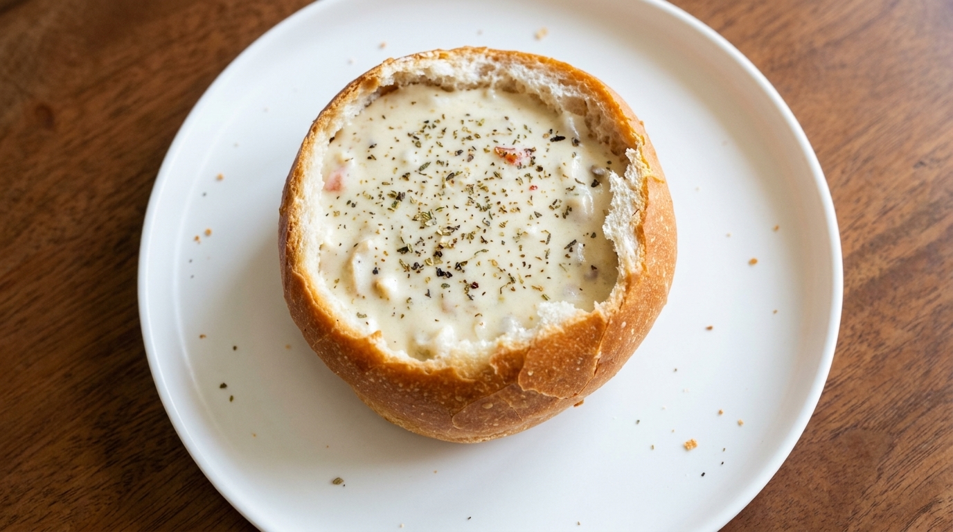 Classic San Francisco Clam Chowder in a Bread Bowl
