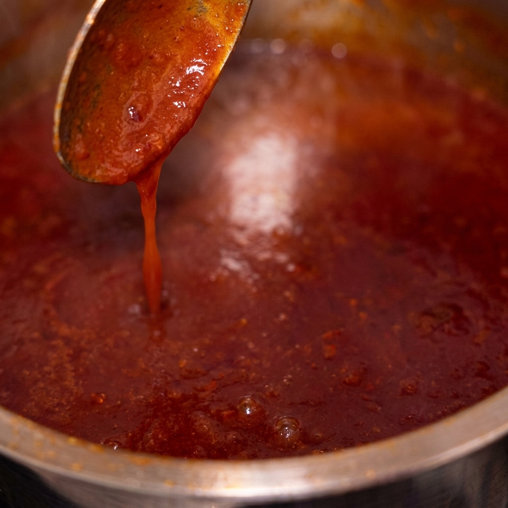 Onions and garlic cooking in a large pot, appearing translucent and softened.