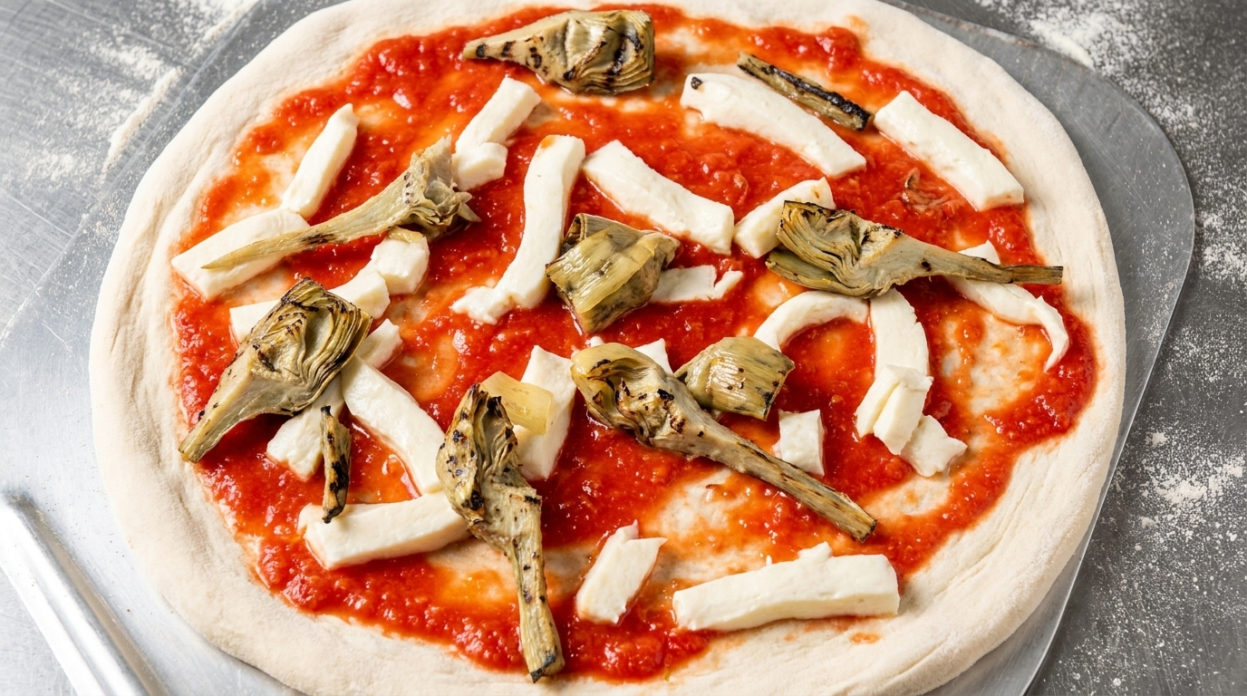 Mediterranean Tomato and Grilled Artichoke Pizza