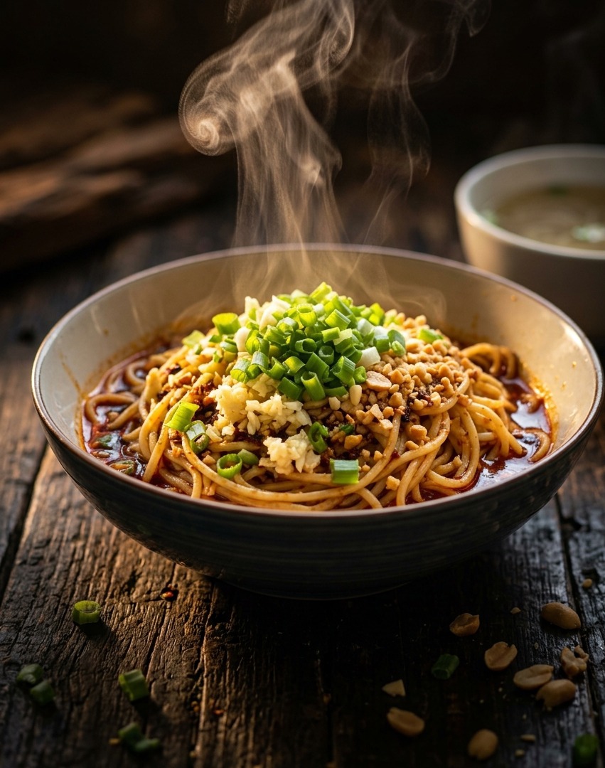 Stainless steel bowl with sesame paste being whisked until smooth over a hot water bath.