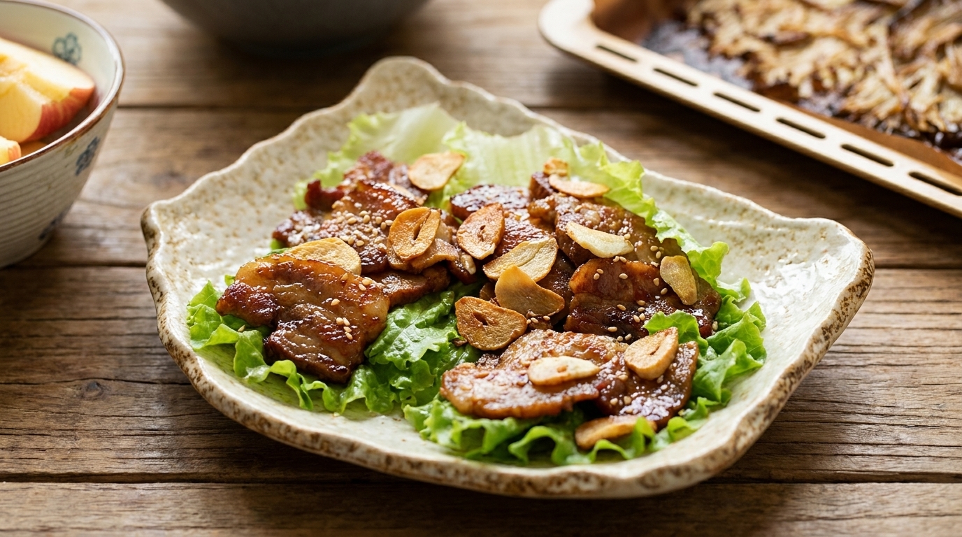 Savory Soy Sauce Pork Belly with Crispy Roasted Mushrooms