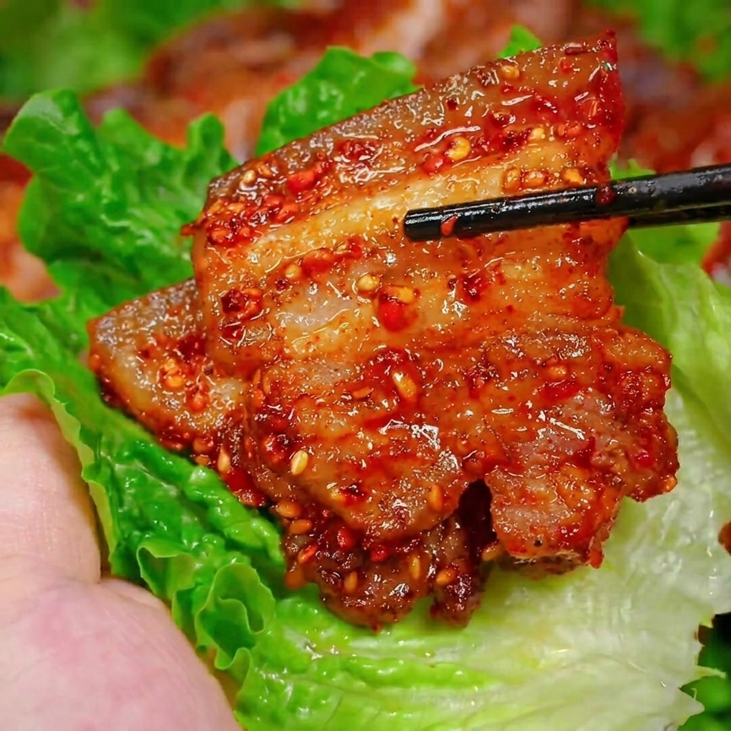 Thick slices of fresh pork belly arranged on a wooden board.