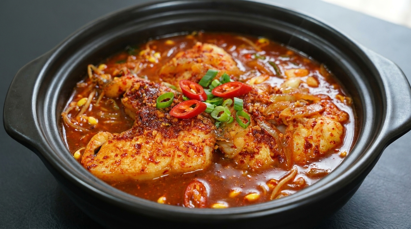 Spicy Korean Braised Cod with Bean Sprouts