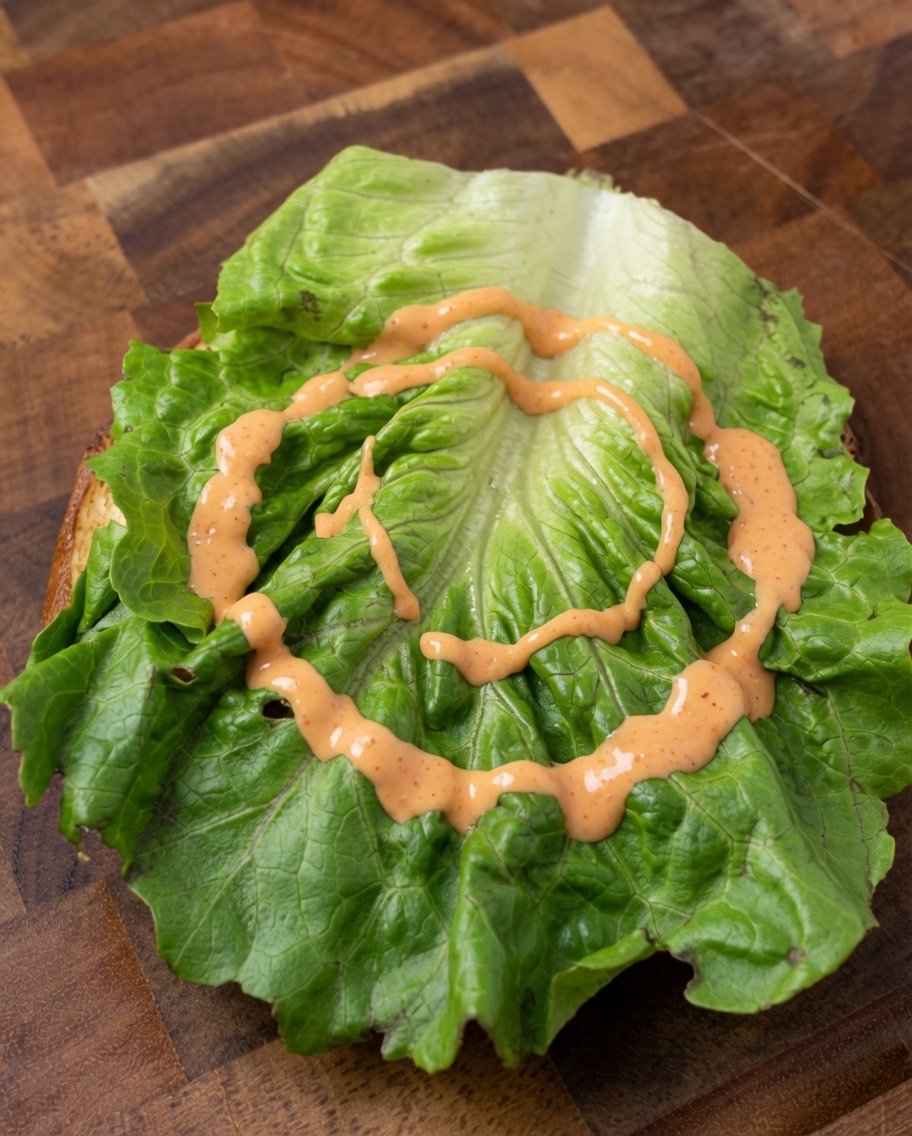 Fresh burger assembly featuring lettuce, onion, and tomato layers.