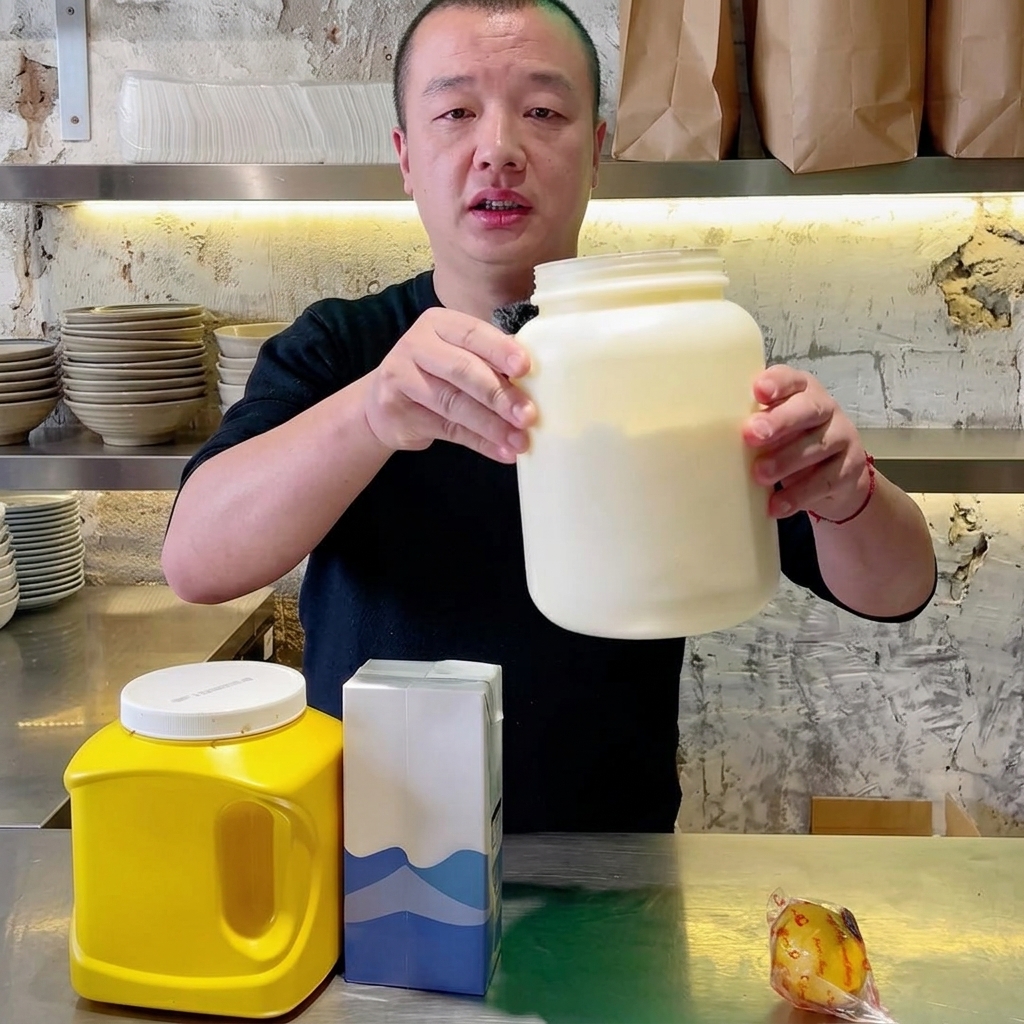 Yellow mustard being squeezed from a bottle into a mixing bowl containing honey.