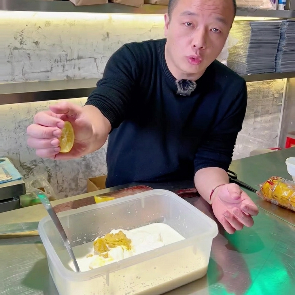A spoon stirring all the ingredients together in a bowl until the honey mustard sauce is uniform.