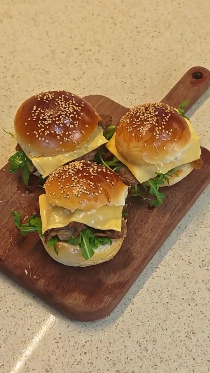 Homemade Teriyaki Beef Burgers with Fresh Arugula