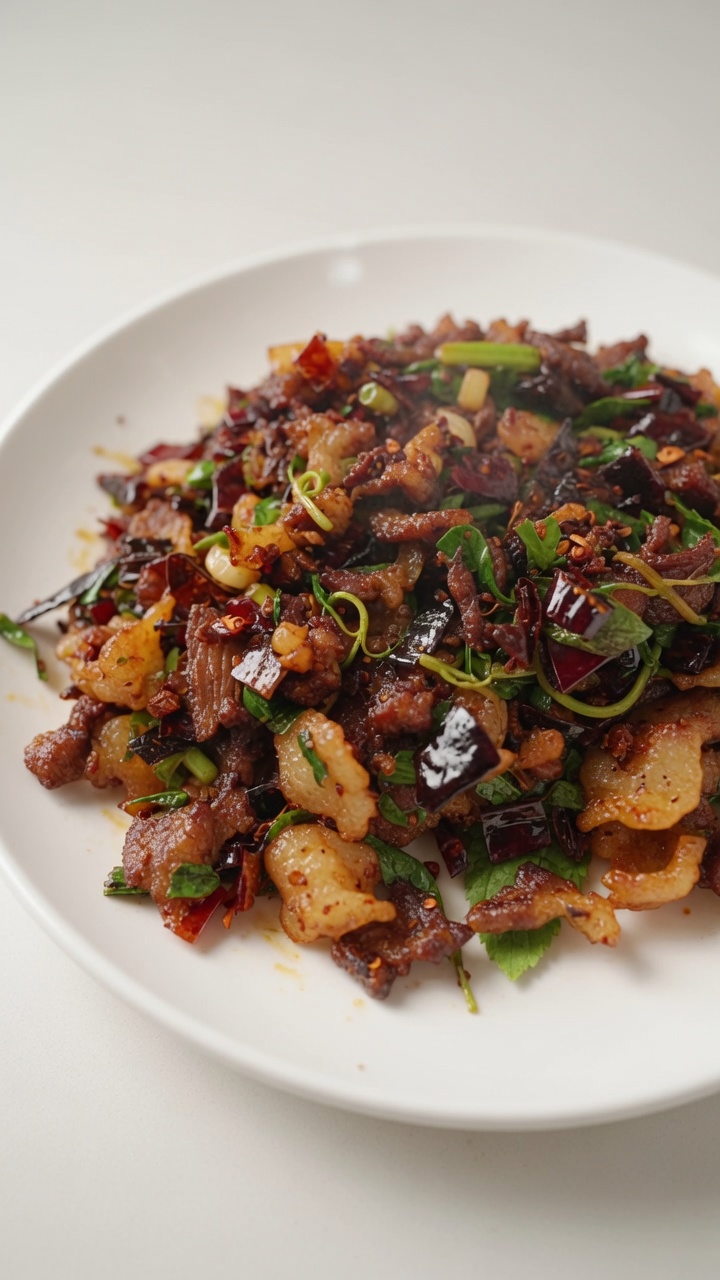 Sichuan-Style Spicy Stir-fried Beef Brisket Fat