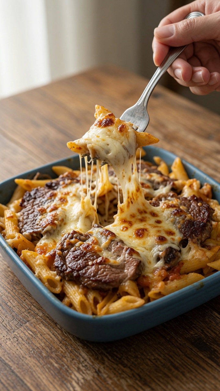 Cheese Baked Penne with Fillet Steak