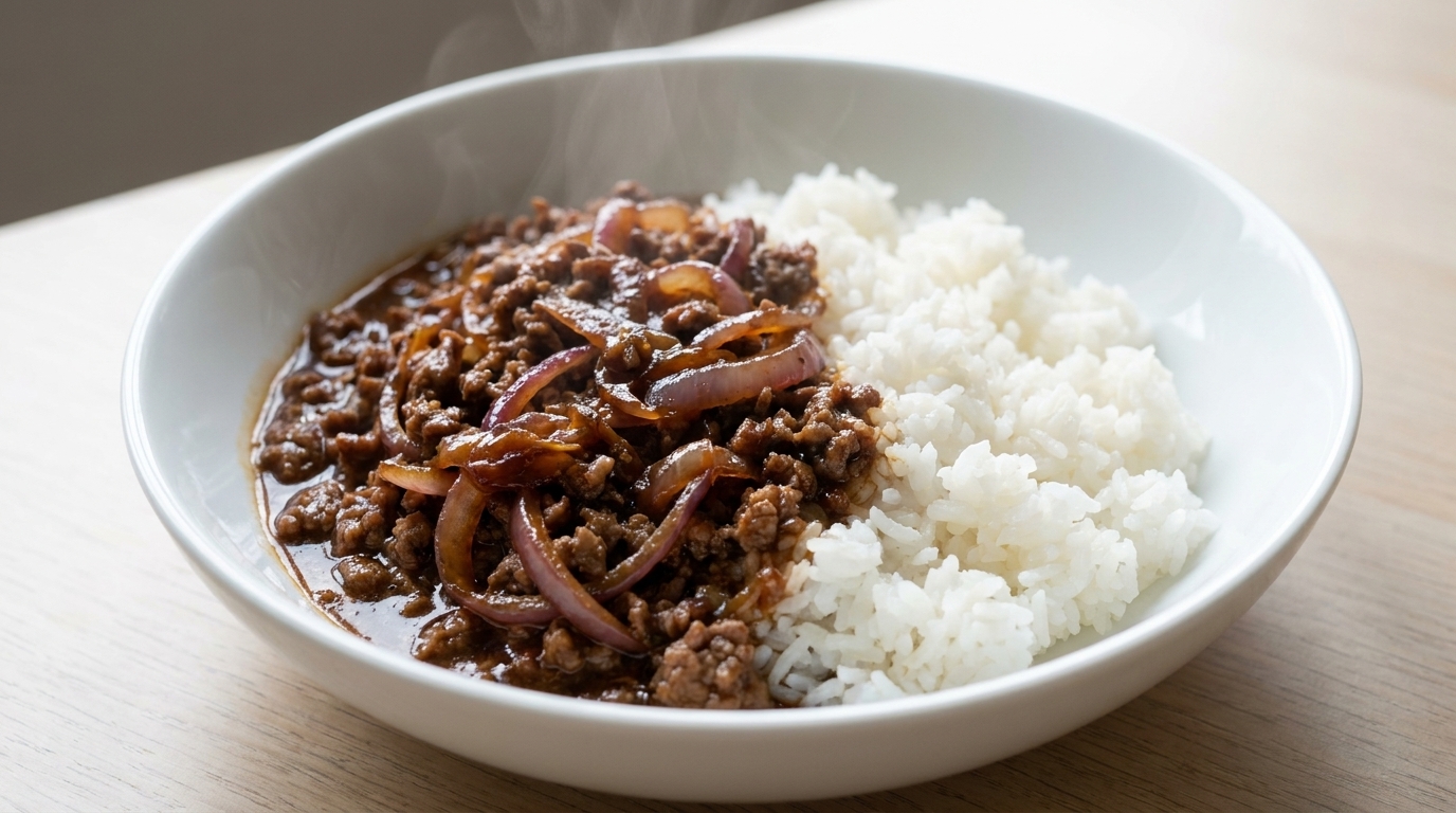 Savory Onion Beef Rice Bowl