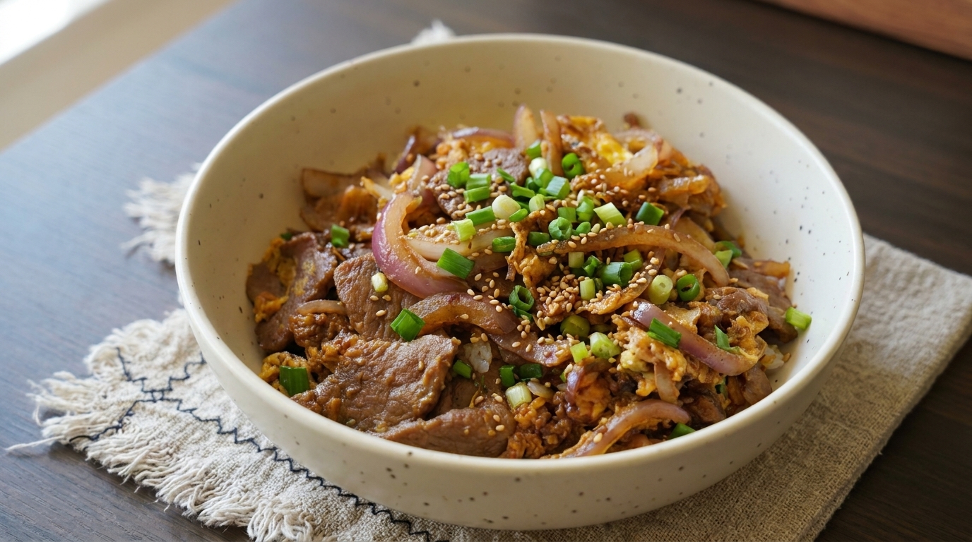 Savory Onion and Beef Rice Bowl (Gyudon Style)
