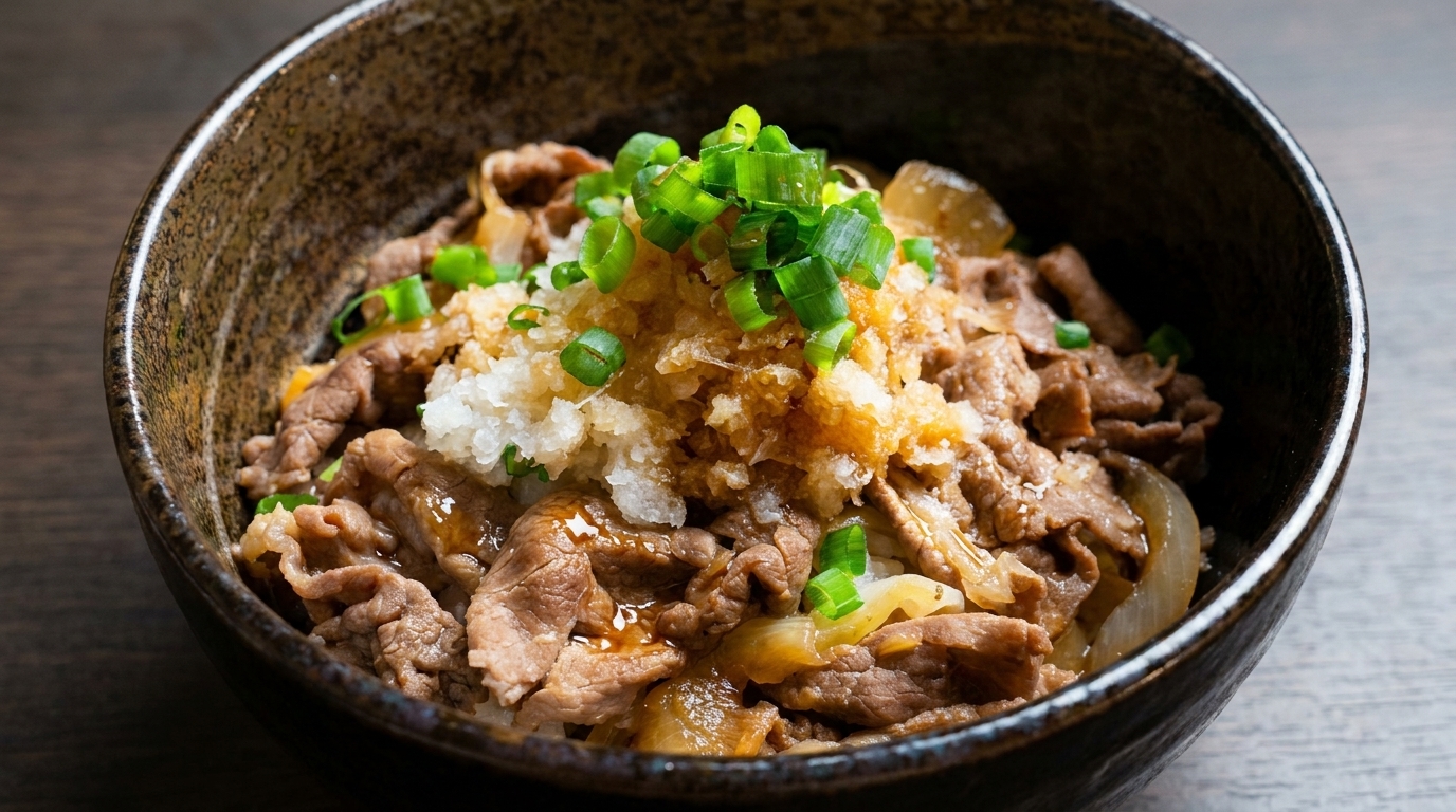 Japanese Daikon Oroshi Beef Bowl (Gyudon)