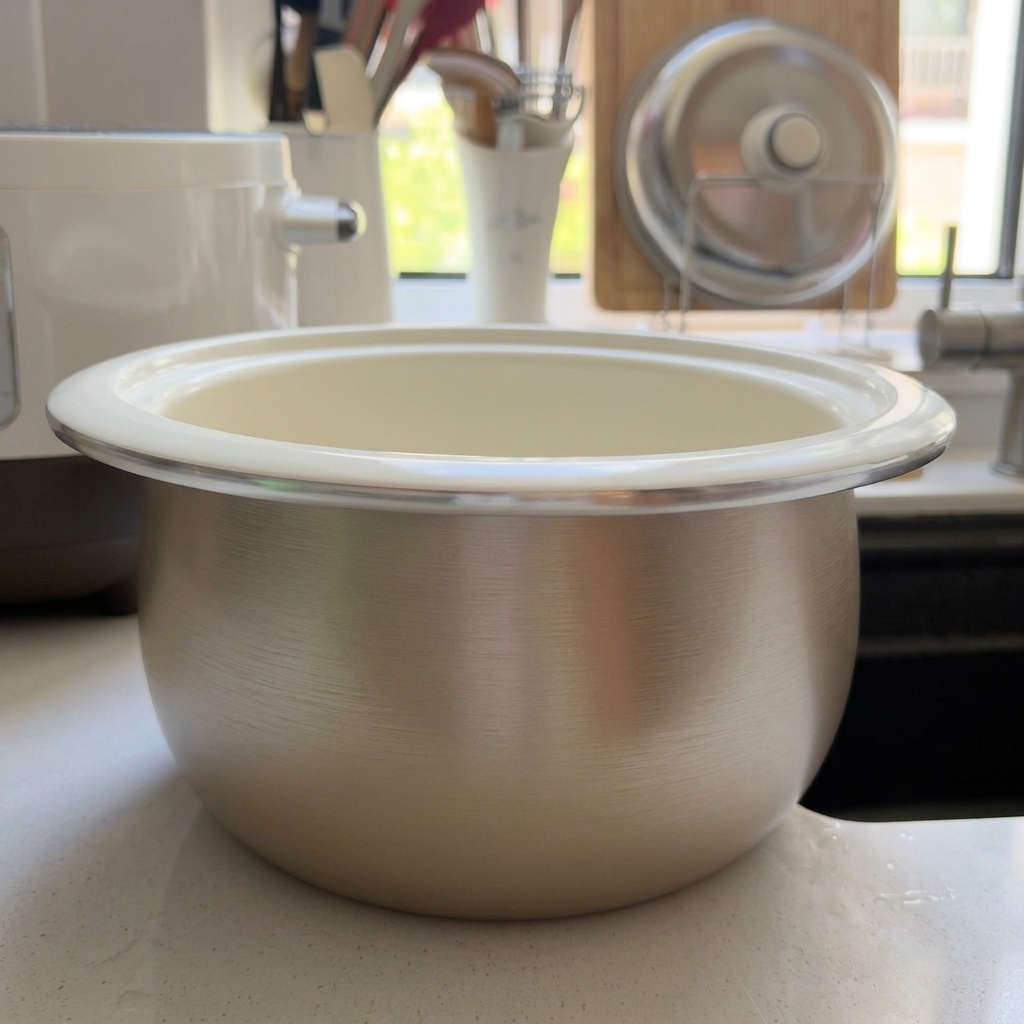 Rice and millet being rinsed in a white cooking pot.