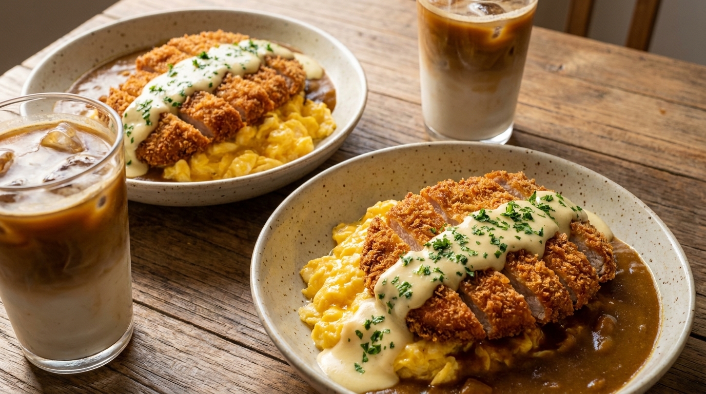 Coconut Curry Pork Chop Rice & Yogurt Latte