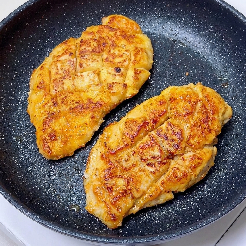 Coated chicken pieces frying in a bubbling pan until they achieve a crispy golden crust.