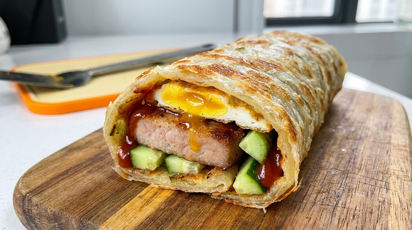 Pork Chop and Egg Scallion Pancake Wrap