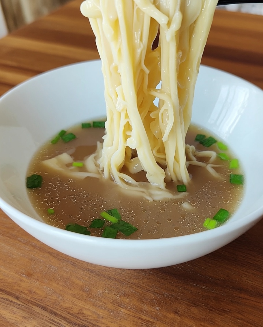 A white bowl containing freshly boiled noodles resting on a bed of chopped green onions.